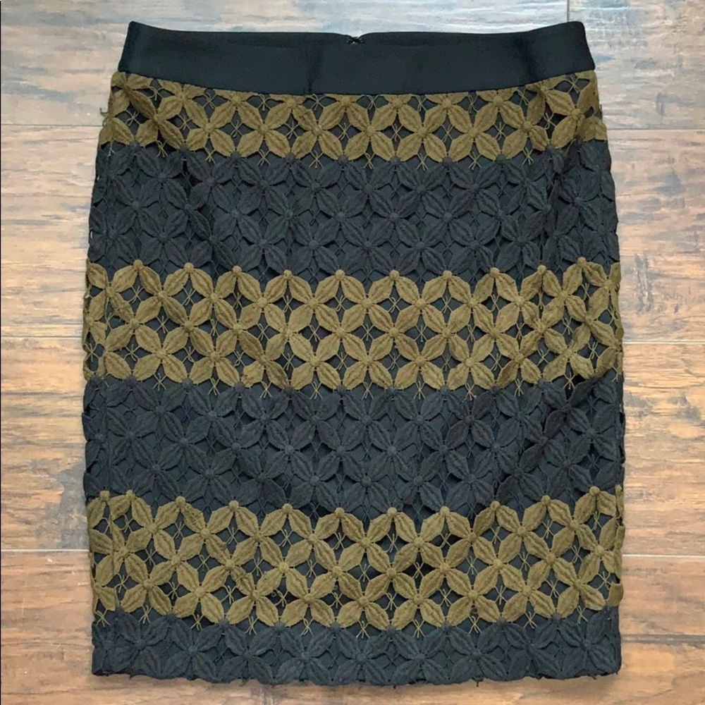 Black & Olive Crocheted Pencil Skirt